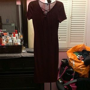 Red dress with lace up ties on chest